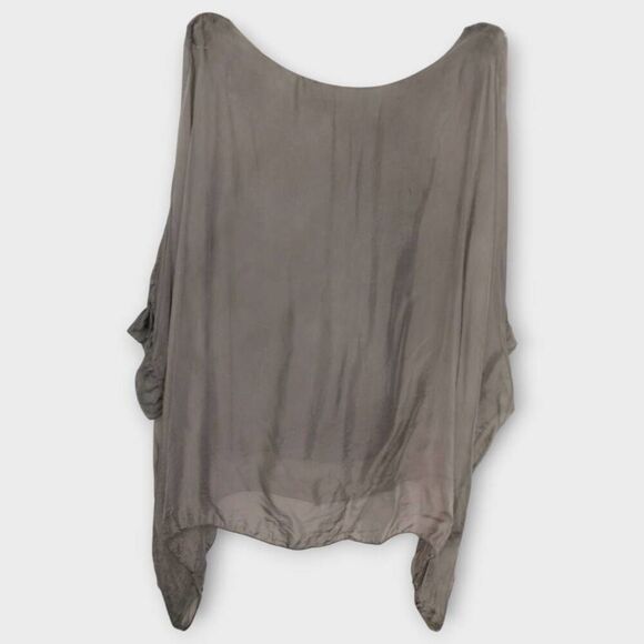 Womens Silk Top One Size Flowing‎ Relaxed Slouchy Olive Light Lagenlook Bohemian - Picture 2 of 10